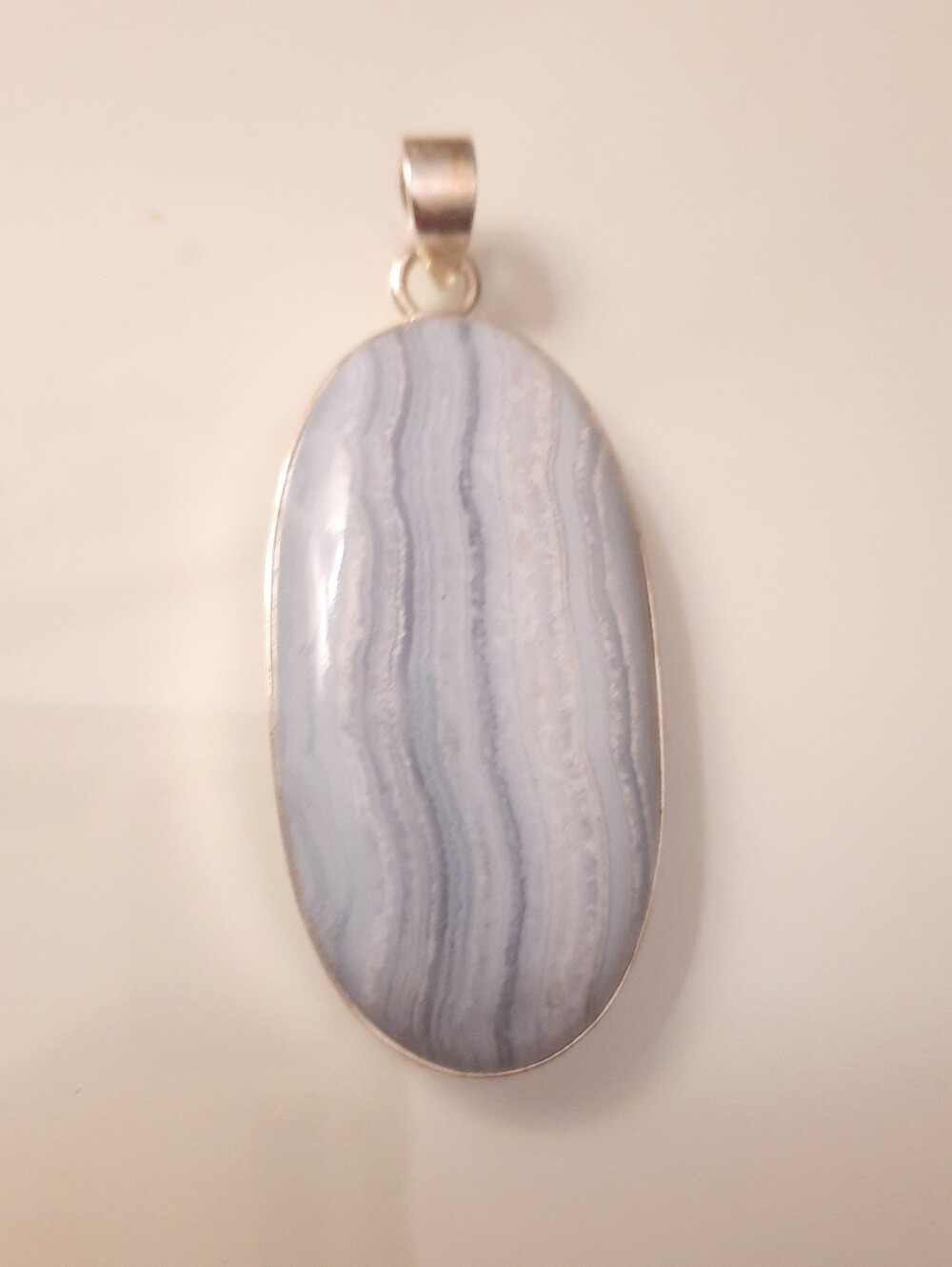 Blue Lace Agate Oval Pendant Necklace - Unbranded